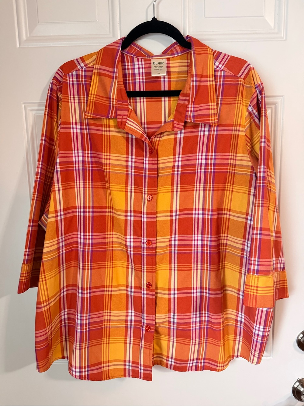 Blair Orange, Yellow and Red Plaid Button-Down Shirt